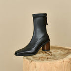 Salter מגפי דמוי עור עם עקב