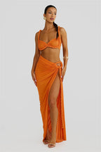 MILA - סט שני חלקים אלגנטי עם טופ סטרפלס וחצאית מקסי