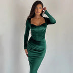 סט שני חלקים קטיפה חולצה וחצאית מקסי צמודה - מירנדה