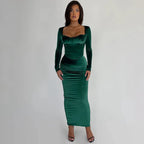 סט שני חלקים קטיפה חולצה וחצאית מקסי צמודה - מירנדה