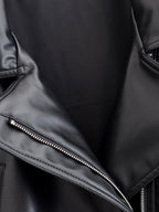 VANELLE - מעיל דמוי עור קצר עם חגורה וצווארון דש