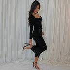 סט שני חלקים קטיפה חולצה וחצאית מקסי צמודה - מירנדה