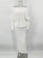 סט סריג שני חלקים חולצת כתפיים חשופות וחצאית מקסי - אילונה