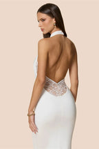 GEFEN - שמלת ערב מקסי צמודה עם תחרה שקופה וגב פתוח