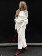 סט סריג שני חלקים חולצת כתפיים חשופות וחצאית מקסי - אילונה