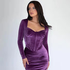 סט שני חלקים קטיפה חולצה וחצאית מקסי צמודה - מירנדה