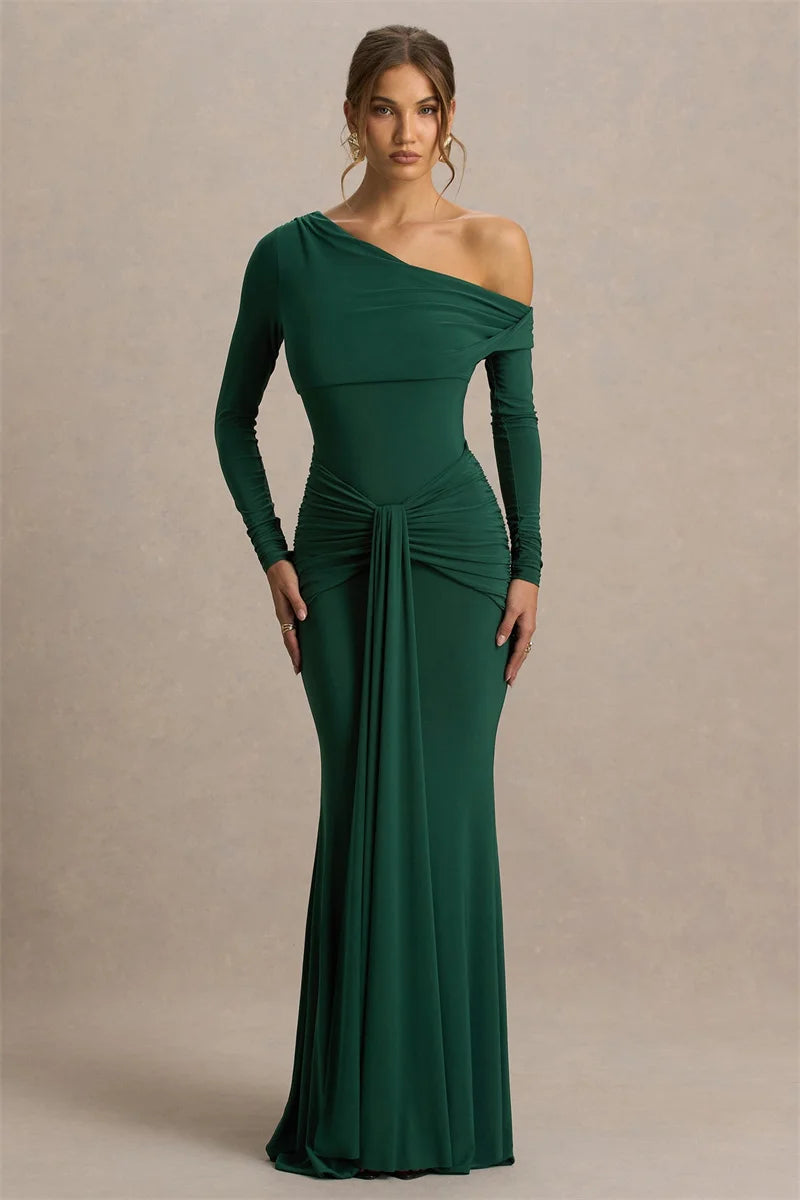 SOFIA - שמלת מקסי עם כתף אחת ושרוול ארוך