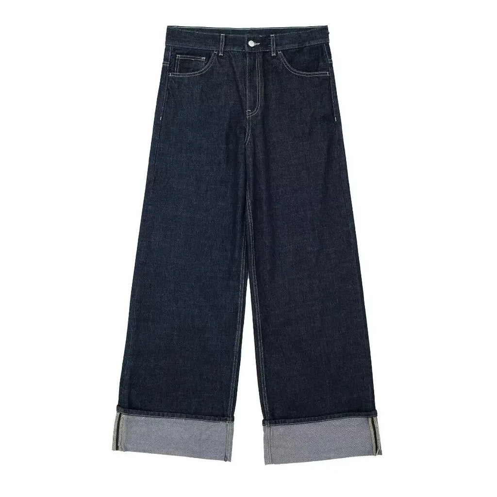 DENIMÉ - סט ג’ינס כהה עם ג’קט קצר ומכנסיים רחבים בקיפול