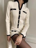 חליפת שני חלקים סרוגה בעיצוב קלאסי מחויט סריג ומכנסיים קצרים - אלנה