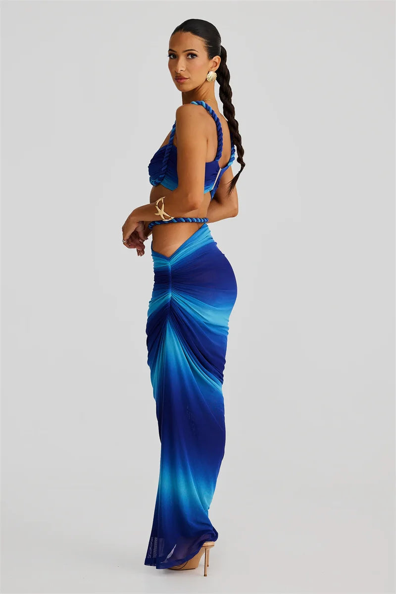 MILA - סט שני חלקים אלגנטי עם טופ סטרפלס וחצאית מקסי