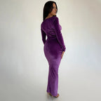 סט שני חלקים קטיפה חולצה וחצאית מקסי צמודה - מירנדה