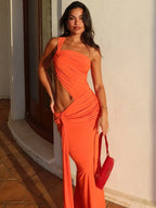 ASYRA - שמלת מקסי א-סימטרית עם כתף אחת וחיתוך פתוח