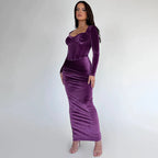 סט שני חלקים קטיפה חולצה וחצאית מקסי צמודה - מירנדה