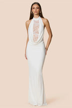 GEFEN - שמלת ערב מקסי צמודה עם תחרה שקופה וגב פתוח