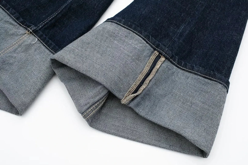 DENIMÉ - סט ג’ינס כהה עם ג’קט קצר ומכנסיים רחבים בקיפול