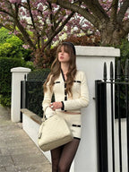 חליפת שני חלקים סרוגה בעיצוב קלאסי מחויט סריג ומכנסיים קצרים - אלנה